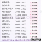 上海九院隆鼻价格表。多少钱？